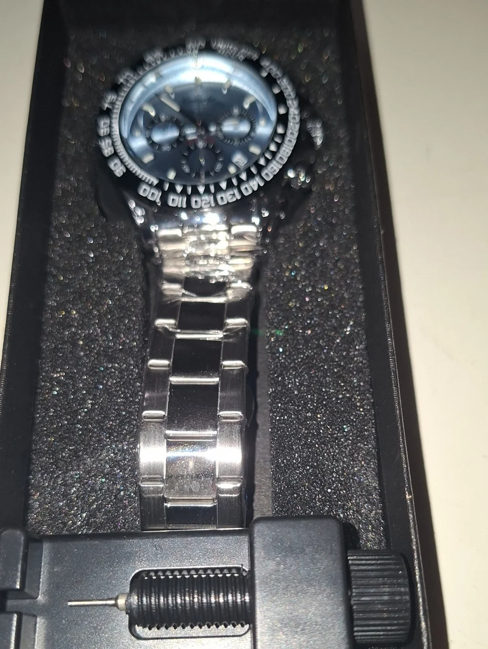 Men's Silver Stainless Steel Chronograph Watch — Polished Steel Bracelet